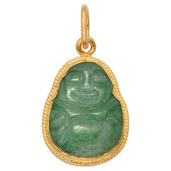 Vintage 24k Yellow Gold Fine Carved Jade Buddha Pendant