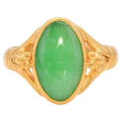 Vintage 24k Yellow Gold Green Jade Ring