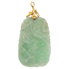 Vintage 24k Yellow Gold Hand Carved Jade Pendant