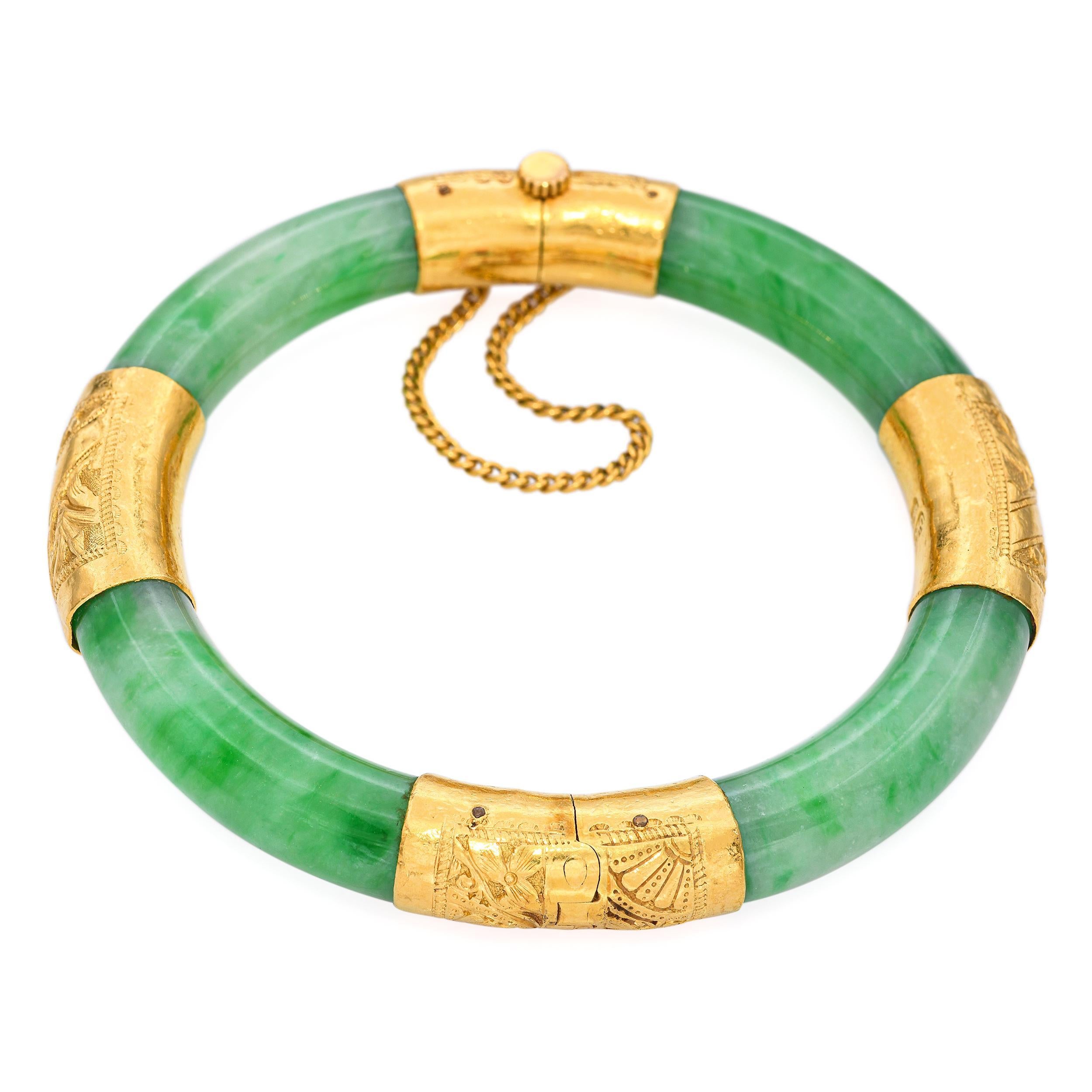 De las mujeres Pulsera brazalete vintage de oro amarillo de 24k con bisagra de jade en venta