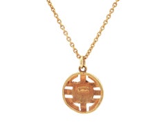 Vintage 24k Yellow Gold Jade Chinese Pendant w/ 20" Cable Link Chain Necklace