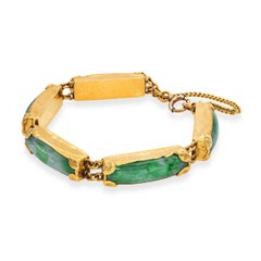 Pulsera de eslabones gruesos vintage de jadeíta y oro amarillo de 24 quilates