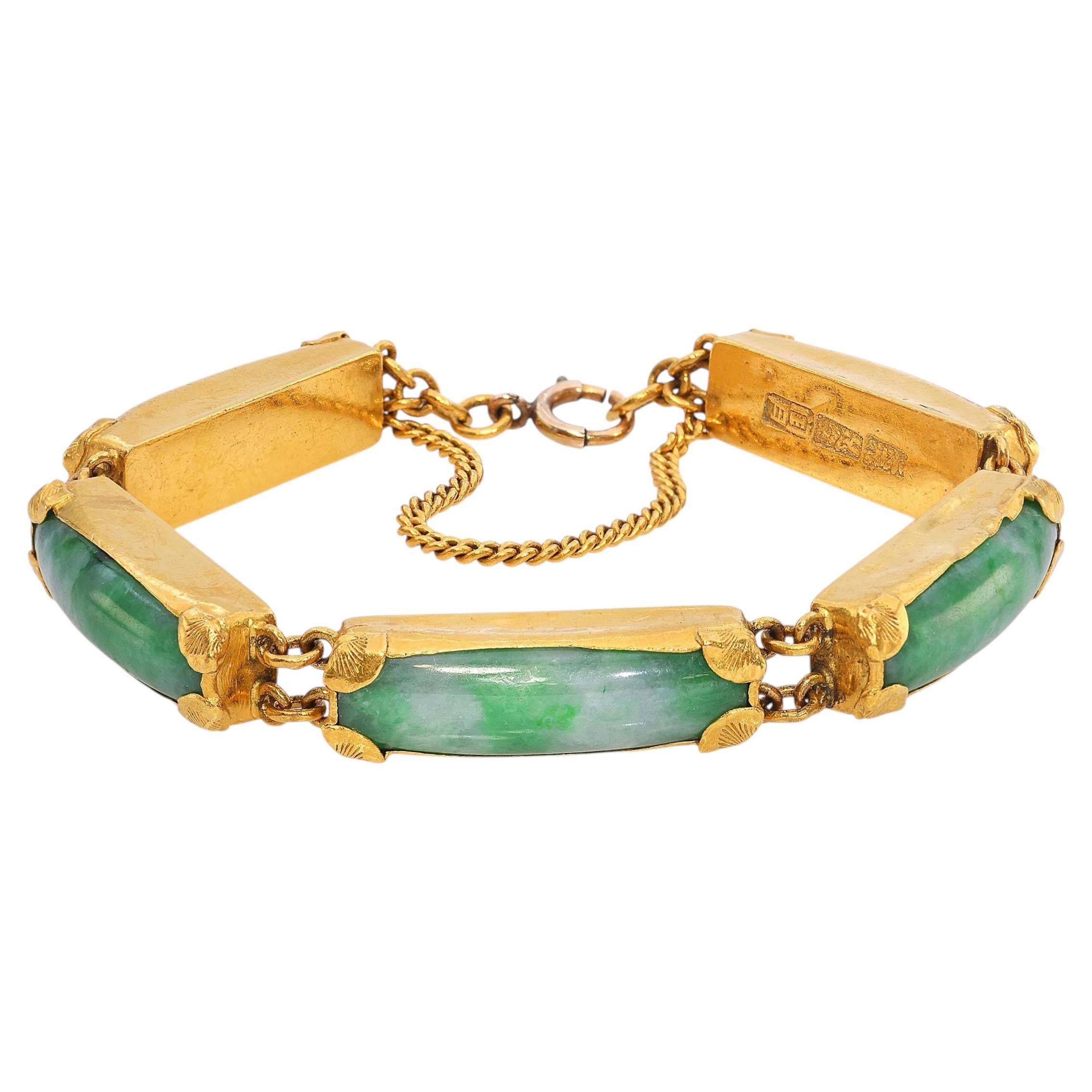 Bracciale a maglie grosse in giadeite d'epoca in oro giallo 24 carati