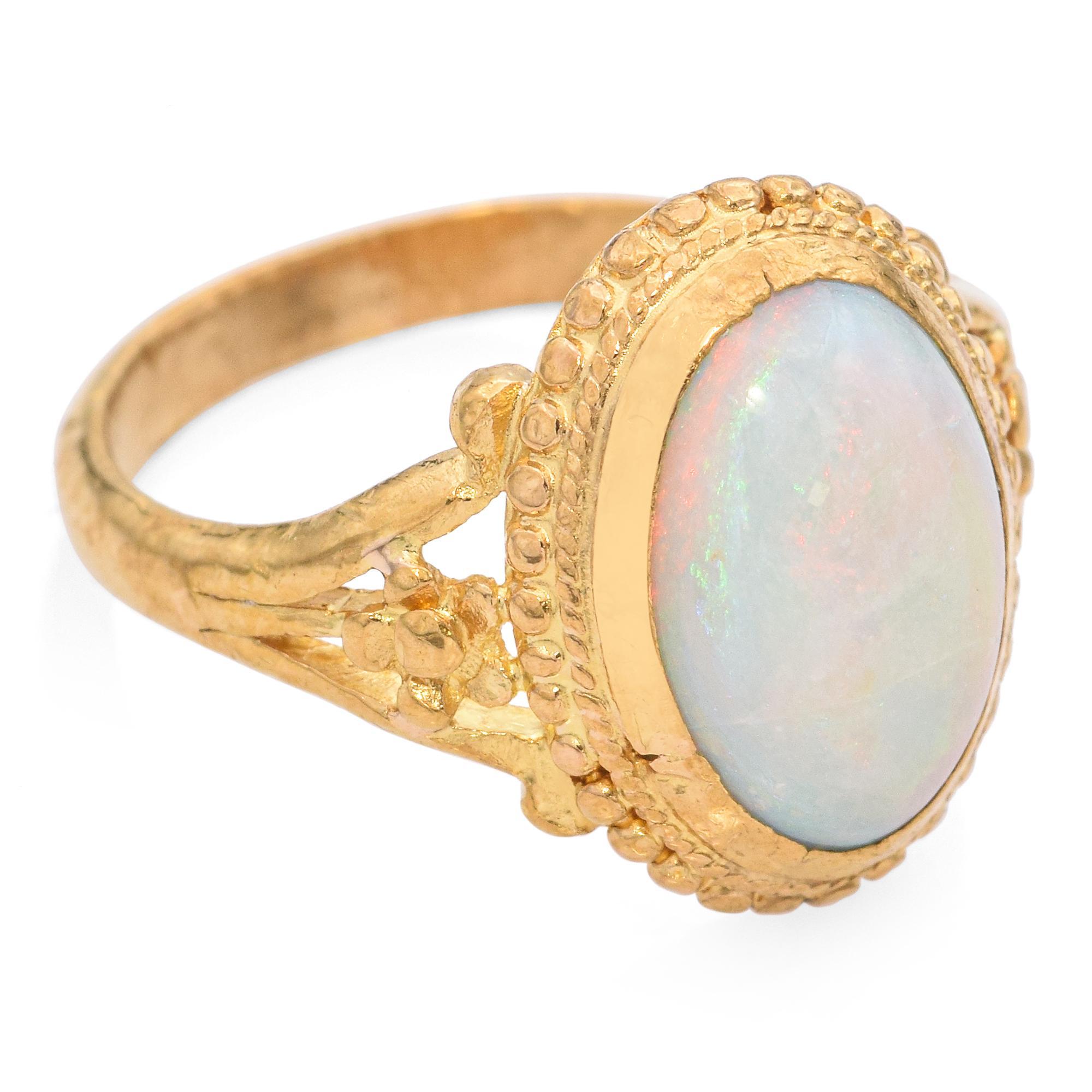 Vintage 24k Yellow Gold Opal Cabochon Ring For Sale 2