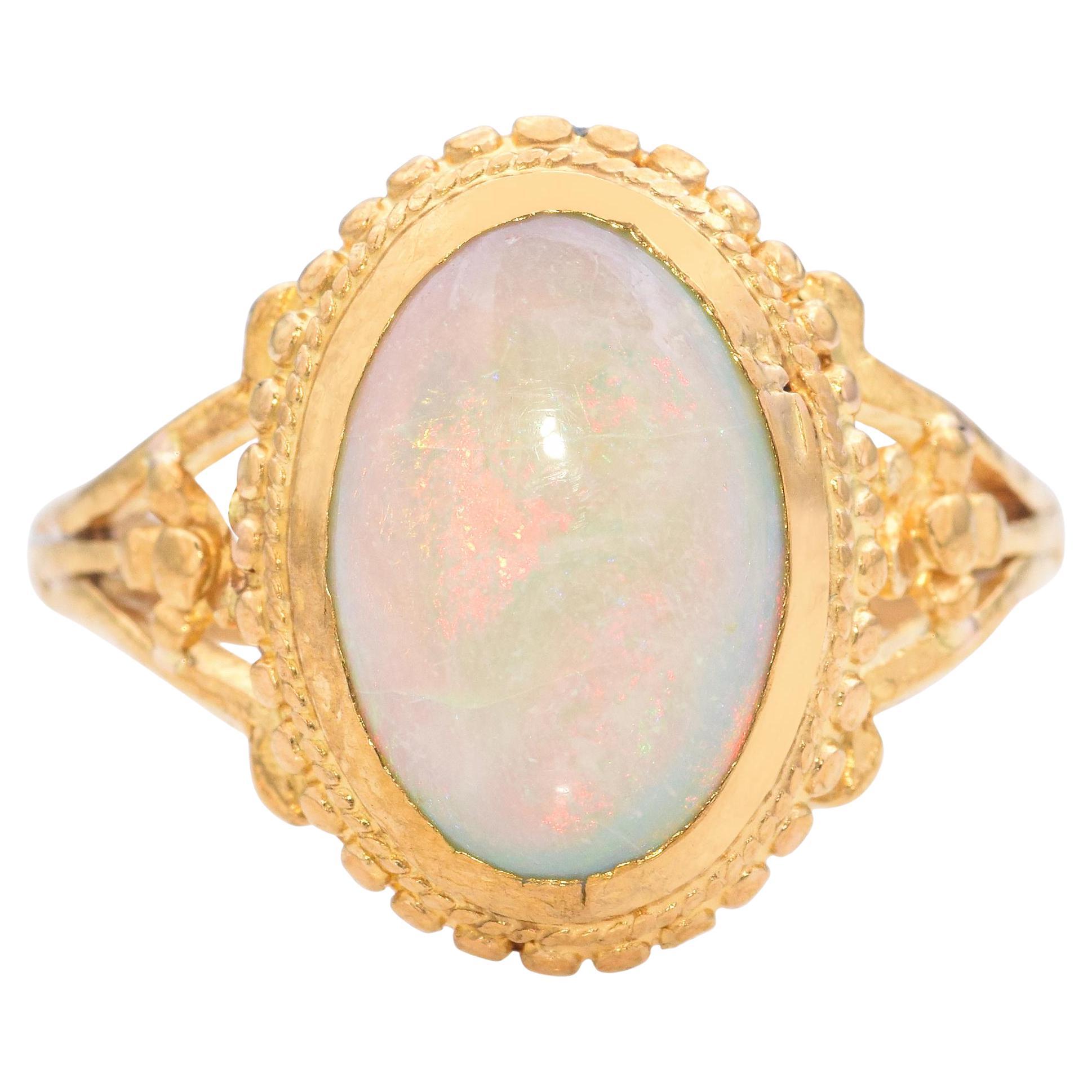 Vintage 24k Yellow Gold Opal Cabochon Ring