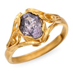 Vintage 24k Yellow Gold Ornate Zircon Ring