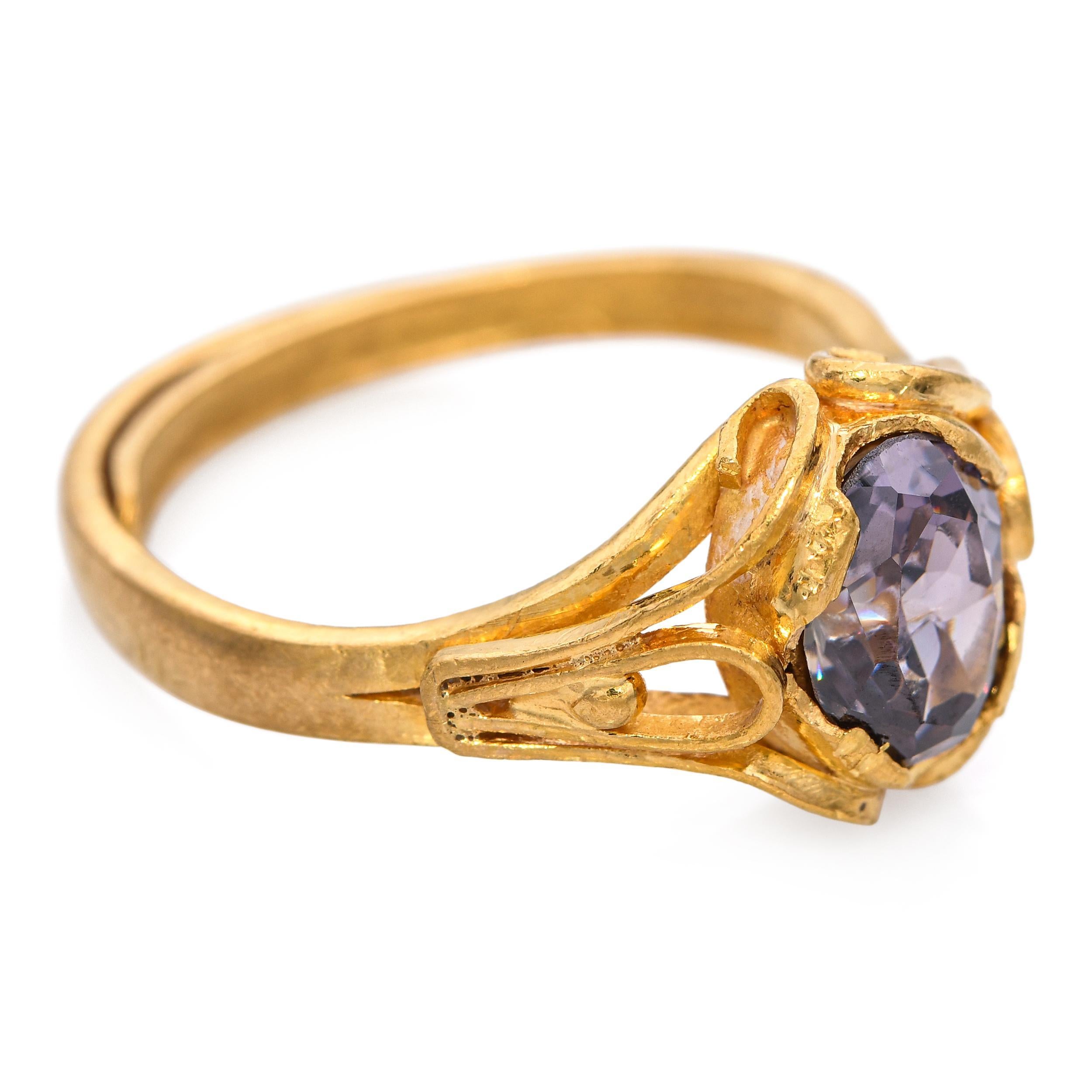 Vintage 24k Yellow Gold Ornate Zircon Ring For Sale 1