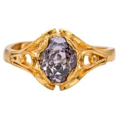 Vintage 24k Yellow Gold Ornate Zircon Ring