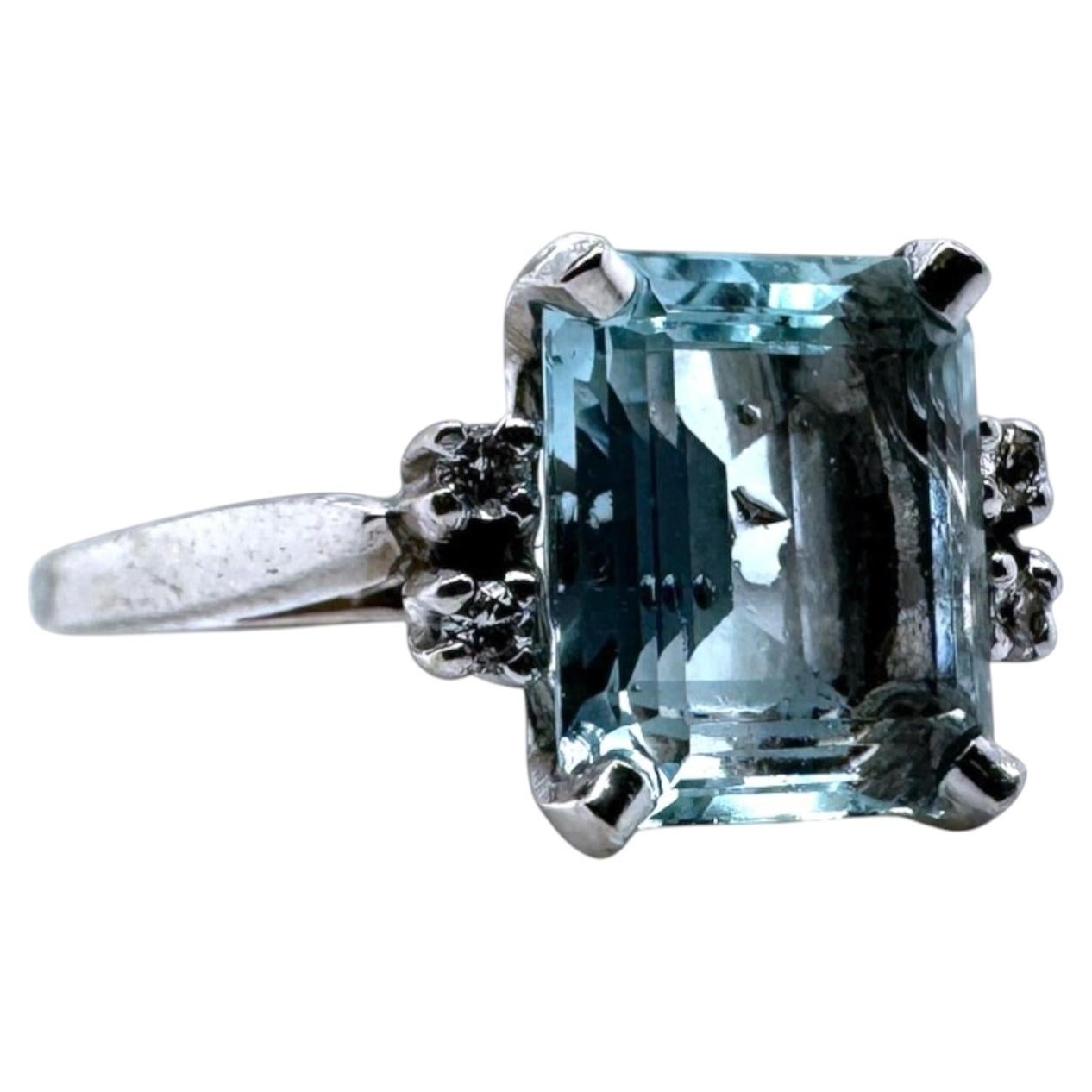 Vintage 2,5 Karat Aquamarin & Diamant Ring 14K Weißgold