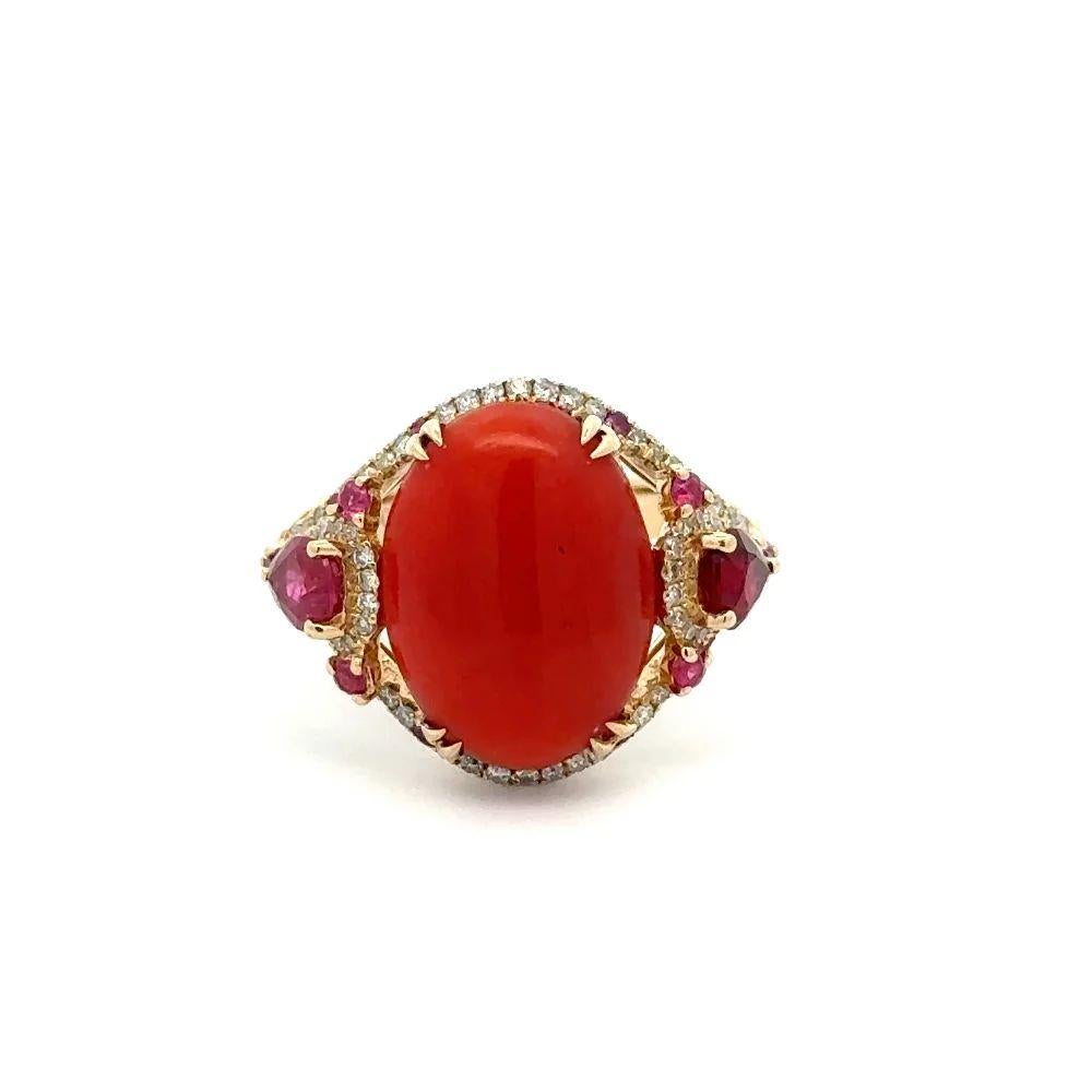Anillo de cóctel vintage de oro con diamantes y rubíes de 2,5 quilates Coral RBC Corte mixto en venta