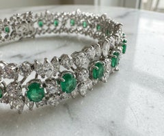 Vintage 25 Carat Emerald and Diamond Bracelet in 18K White Gold