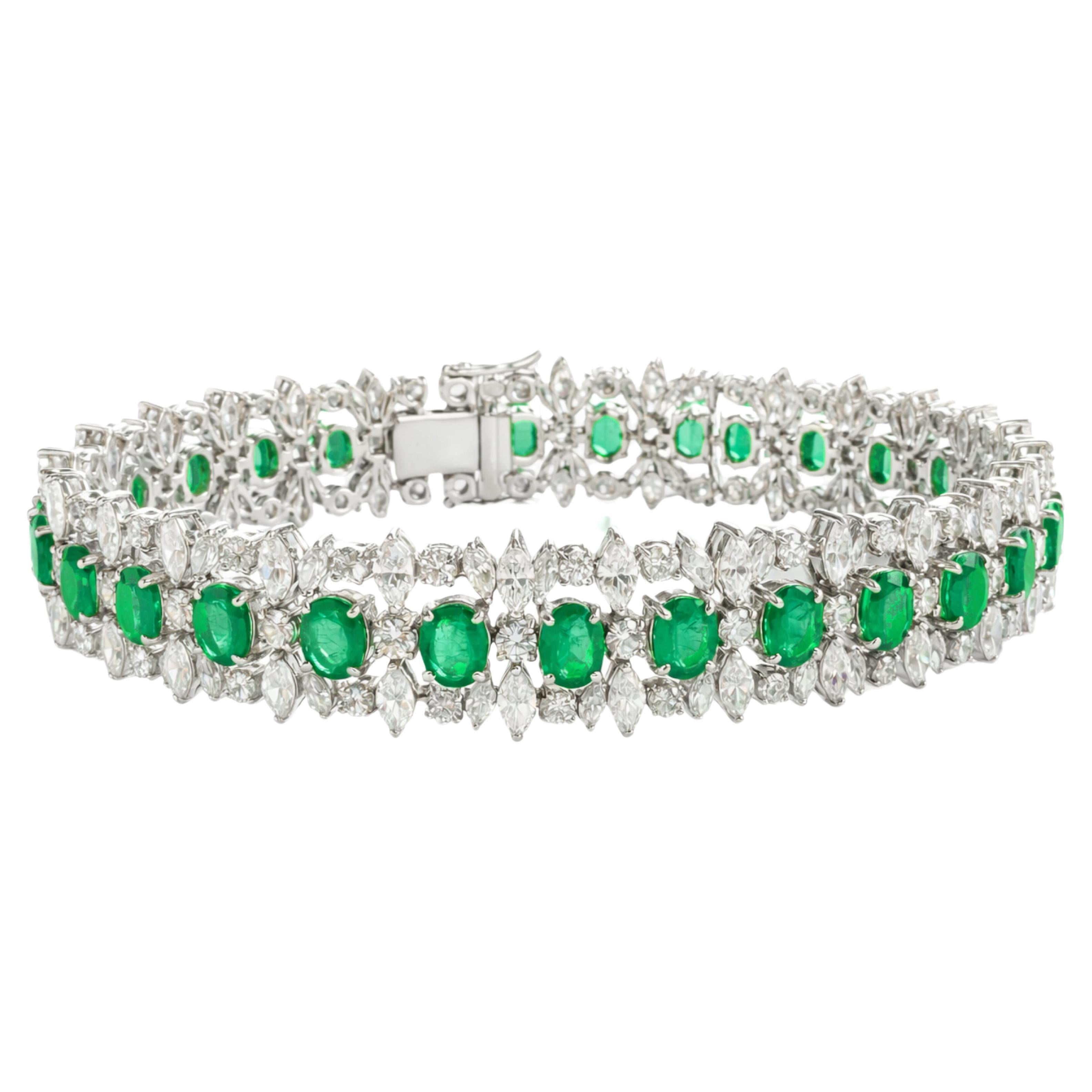 Vintage 25 Carat Emerald and Diamond Bracelet in 18K White Gold
