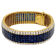 Pulsera vintage de oro amarillo de 18 quilates con zafiro y diamante de 25 quilates