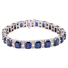 Vintage 25 Carats Sapphire Diamond 14k White Gold Bracelet