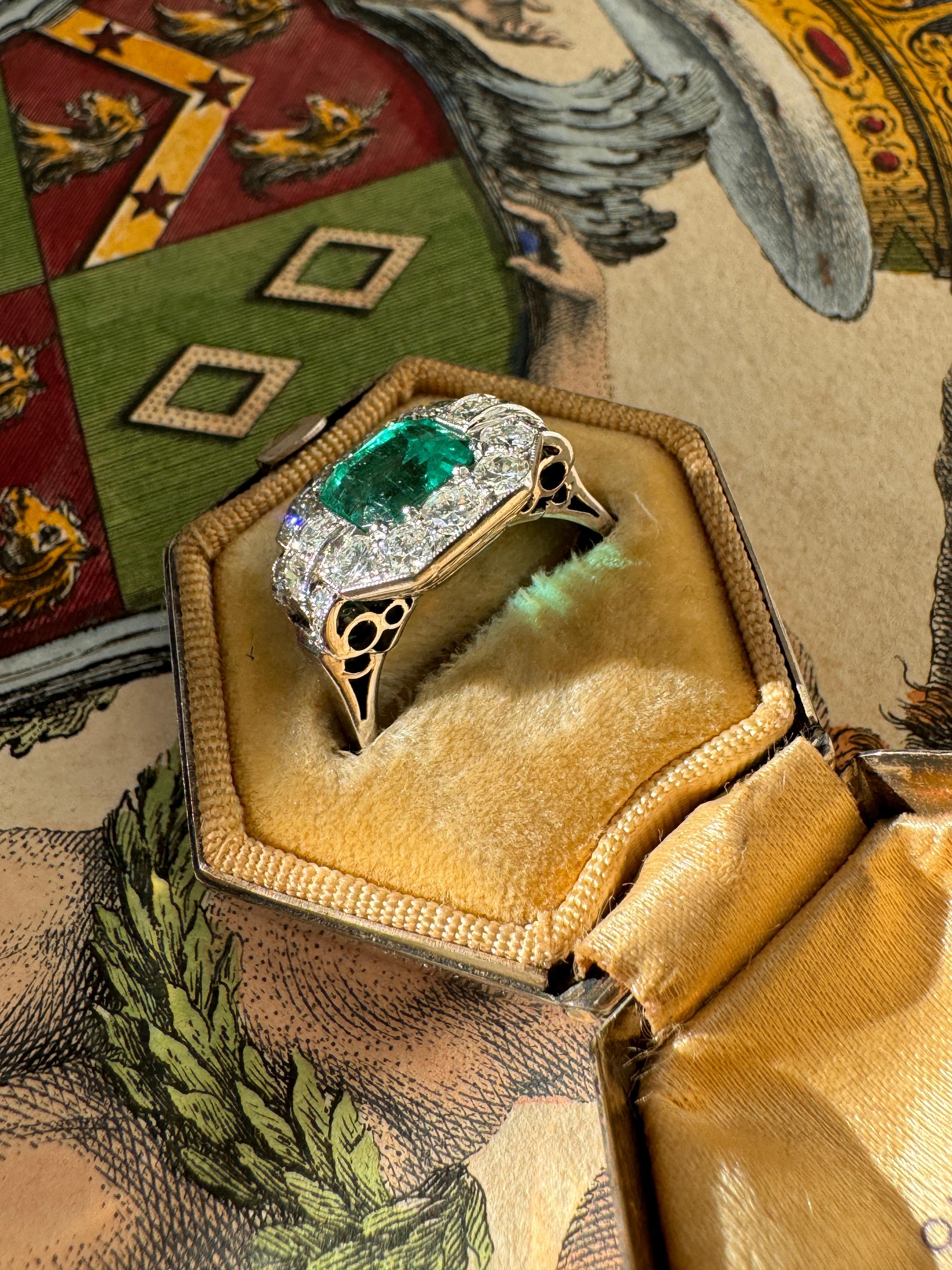 Vintage 2,5 CTW kolumbianischen Smaragd und Diamant-Ring - GIA F1 im Zustand „Gut“ im Angebot in Hummelstown, PA