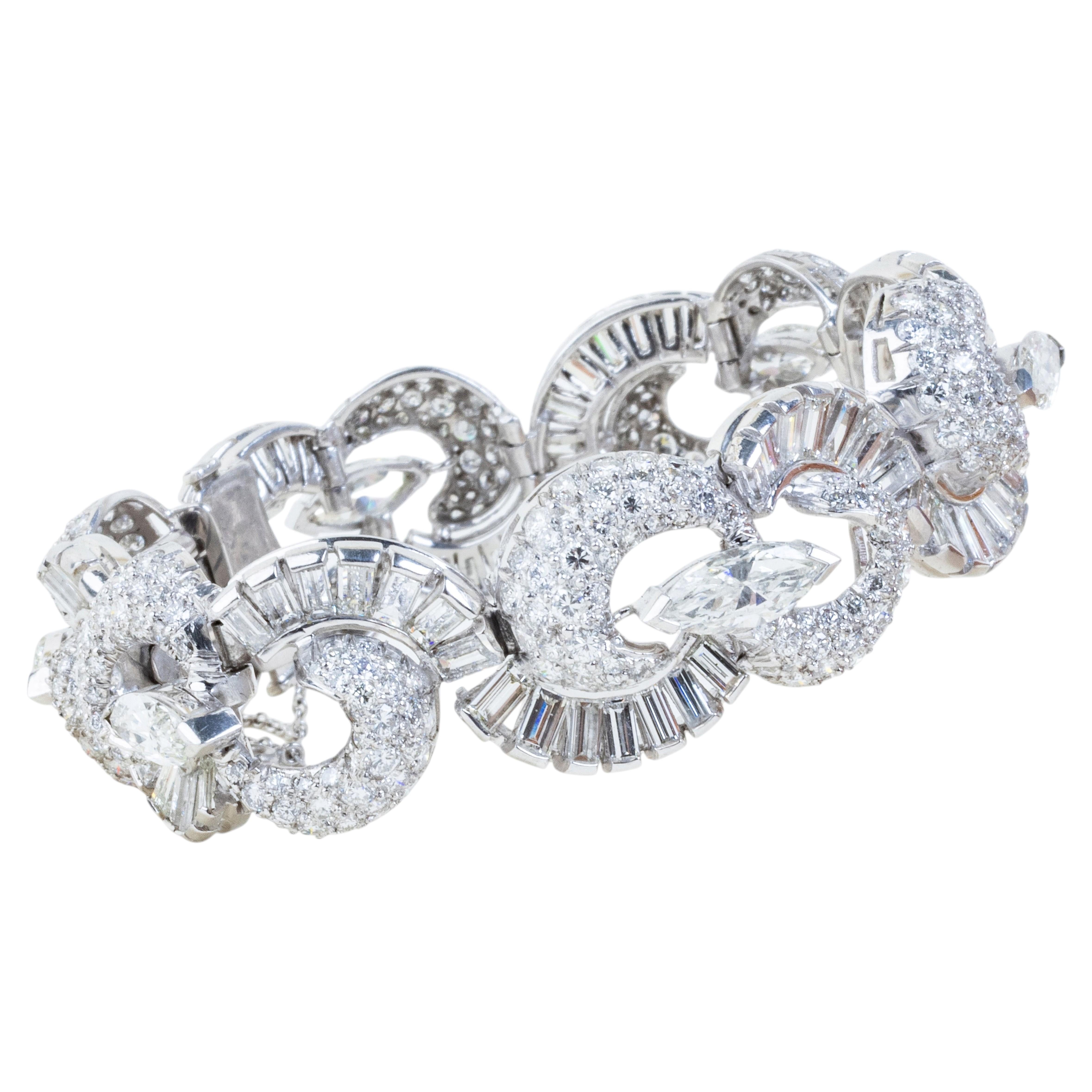 Bracelet en platine avec diamants de 25 carats, taille variée, au style affirmé
