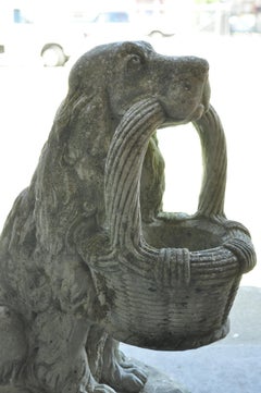 Vintage Nina Studios Cement Garden Planter French Dog with Flower Basket