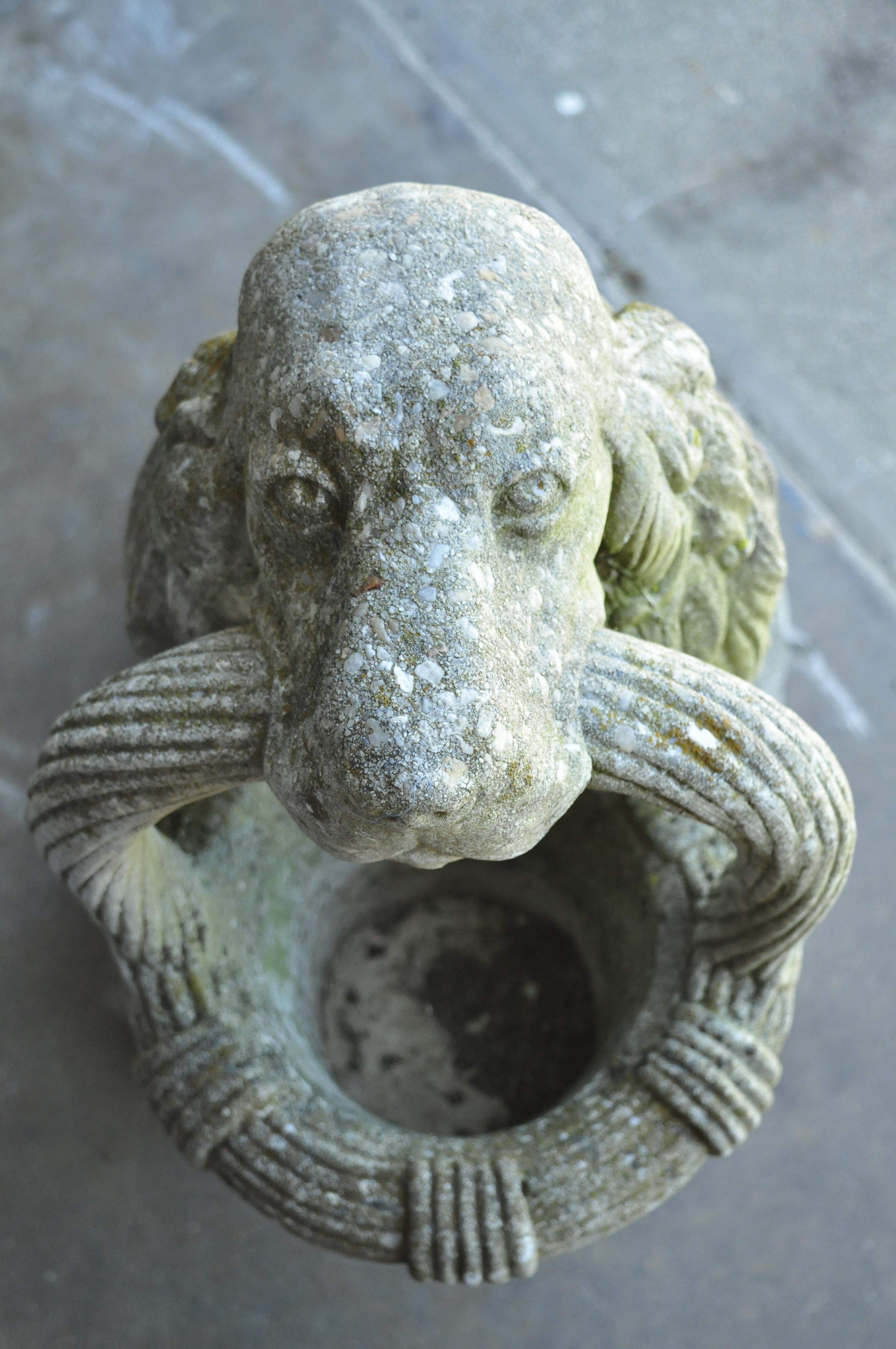 20th Century Vintage Nina Studios Cement Garden Planter French Dog with Flower Basket