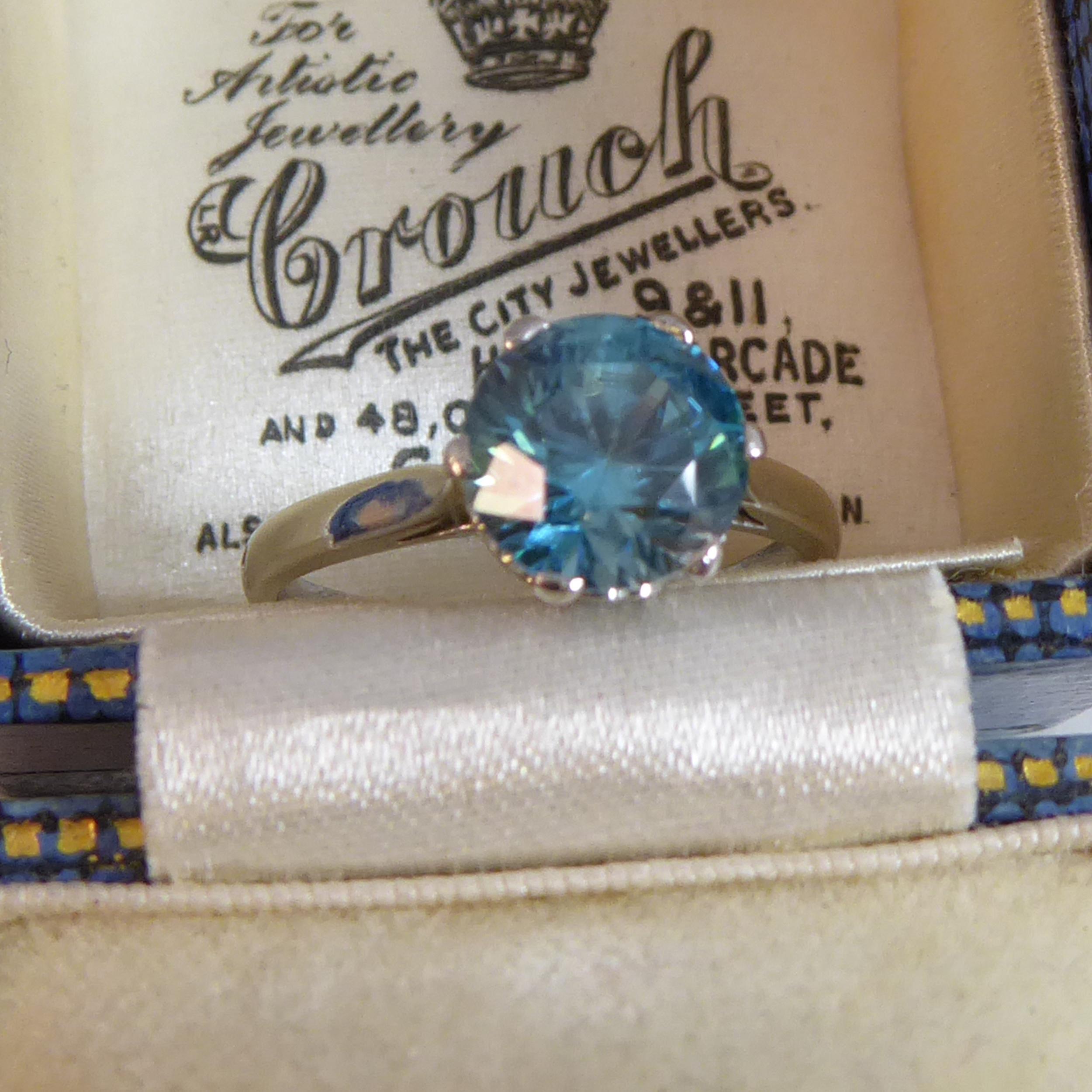 Women's Vintage 2.50 Carat Blue Zircon Solitaire Ring, French Marks, Platinum Band
