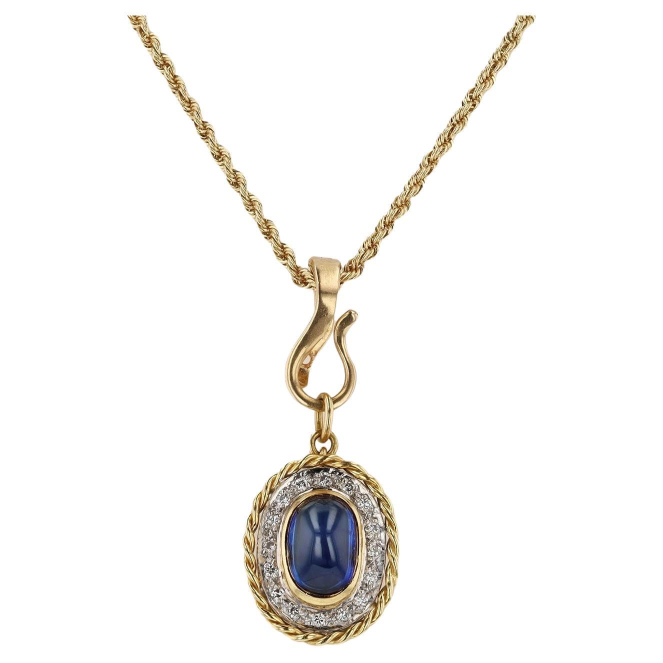 Vintage 2.50 Carat Cabochon Sapphire and Diamond Pendant Enhancer Necklace