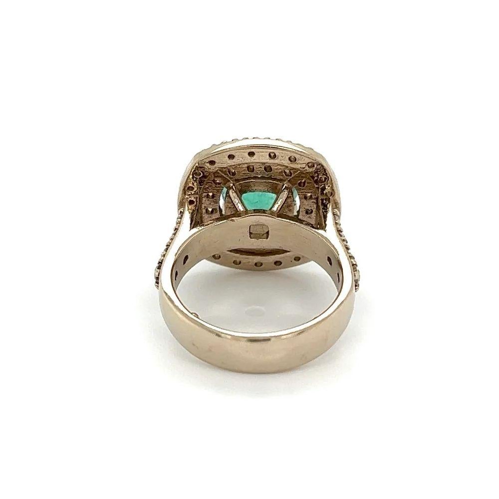 Women's Vintage 2.50 Carat Cushion Emerald and Diamond Gold Ring For Sale