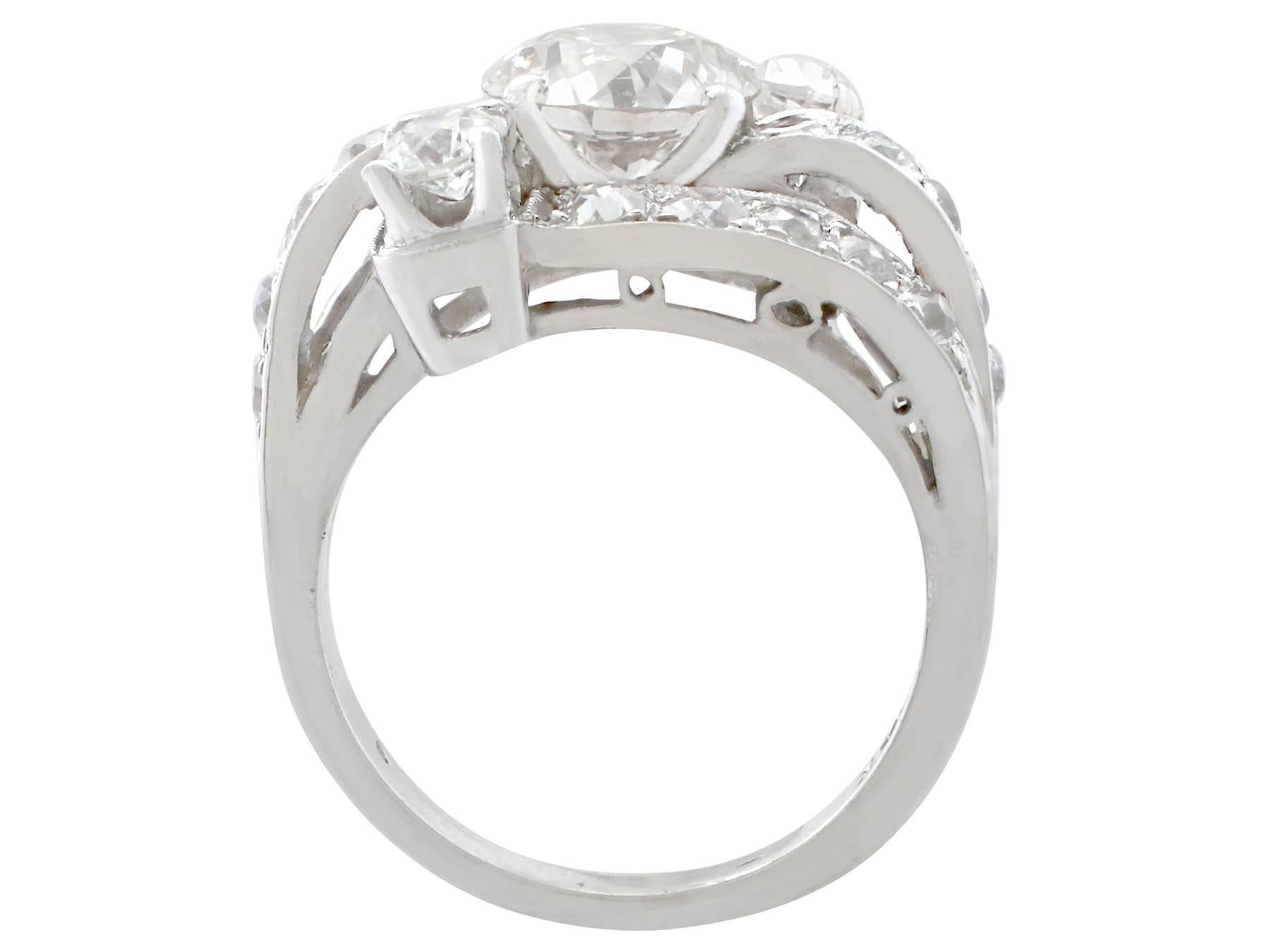 Women's 1940s 2.50 Carat Diamond and White Gold Cocktail Ring