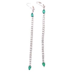 Vintage 2.50 Carat Diamond Emerald Dangle Earrings 18K White Gold