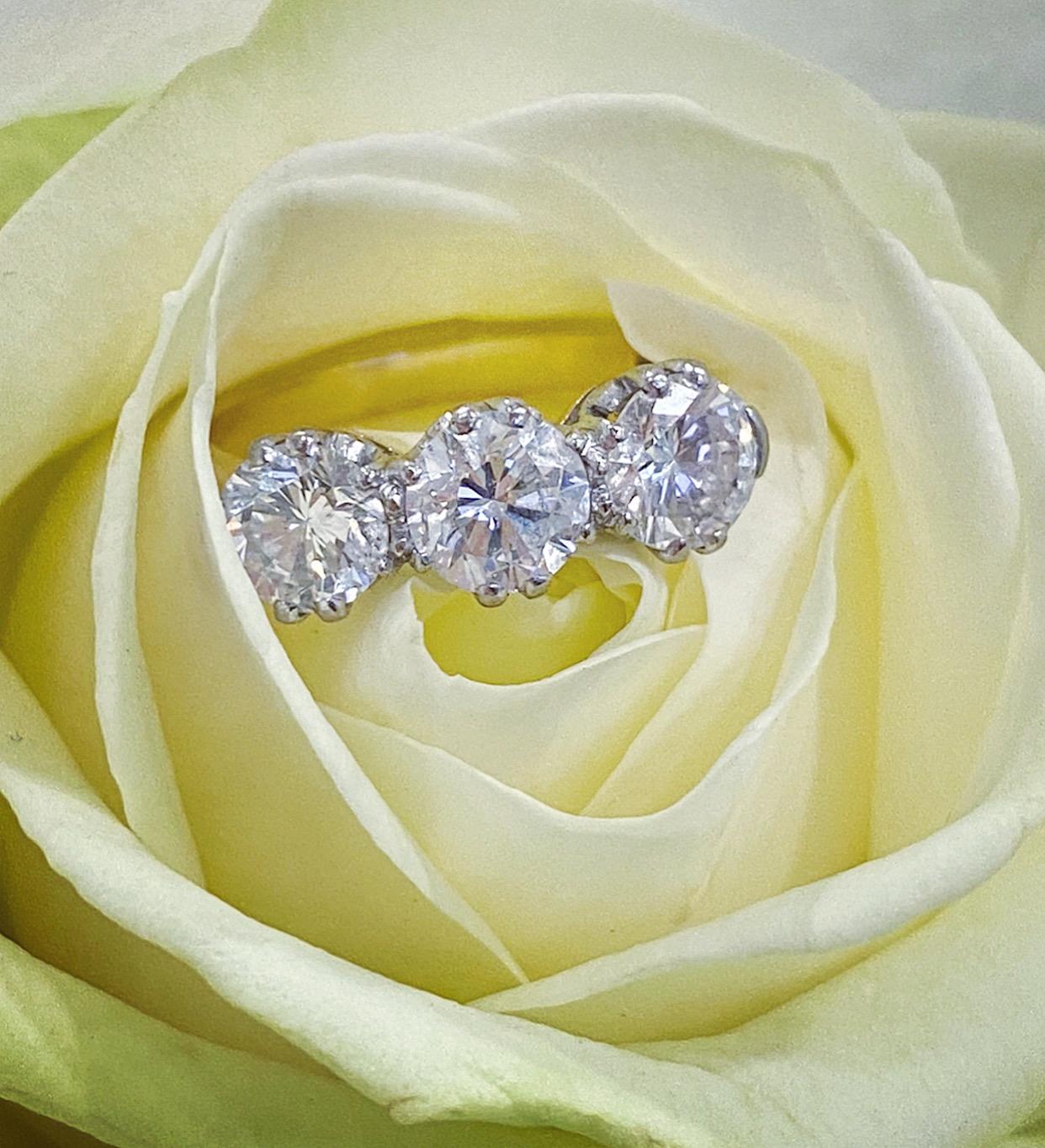 Vintage 2.50 Carat Diamond Three-Stone Engagement Ring, circa 1950s 1
