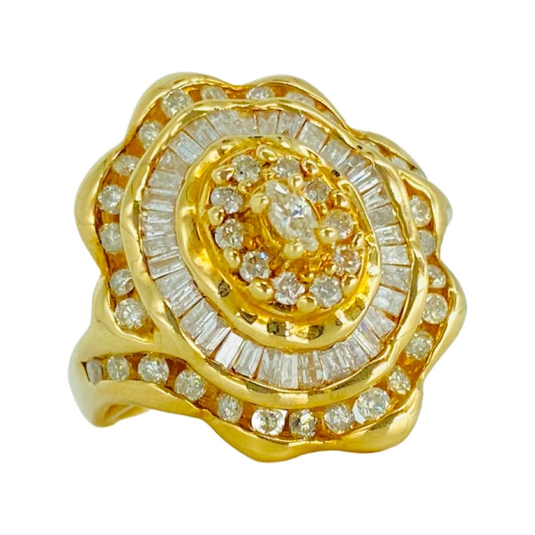 Vintage 2,50 Karat Diamanten Cluster Cocktail-Ring 14k Gold (Rundschliff) im Angebot