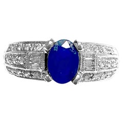 Vintage 2.50 Carat Natural Blue Sapphire Diamond Cocktail Ring