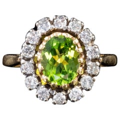 Vintage 2.50 Carat Peridot 1.50 Carat Diamond Cluster Ring, circa 1930