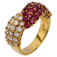 Vintage 2.50 carat ruby and diamond 18k yellow gold bypass ring