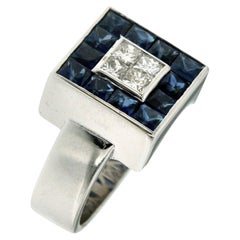 Retro 2.50 Carat Sapphire 1 Carat Diamond Gold Ring