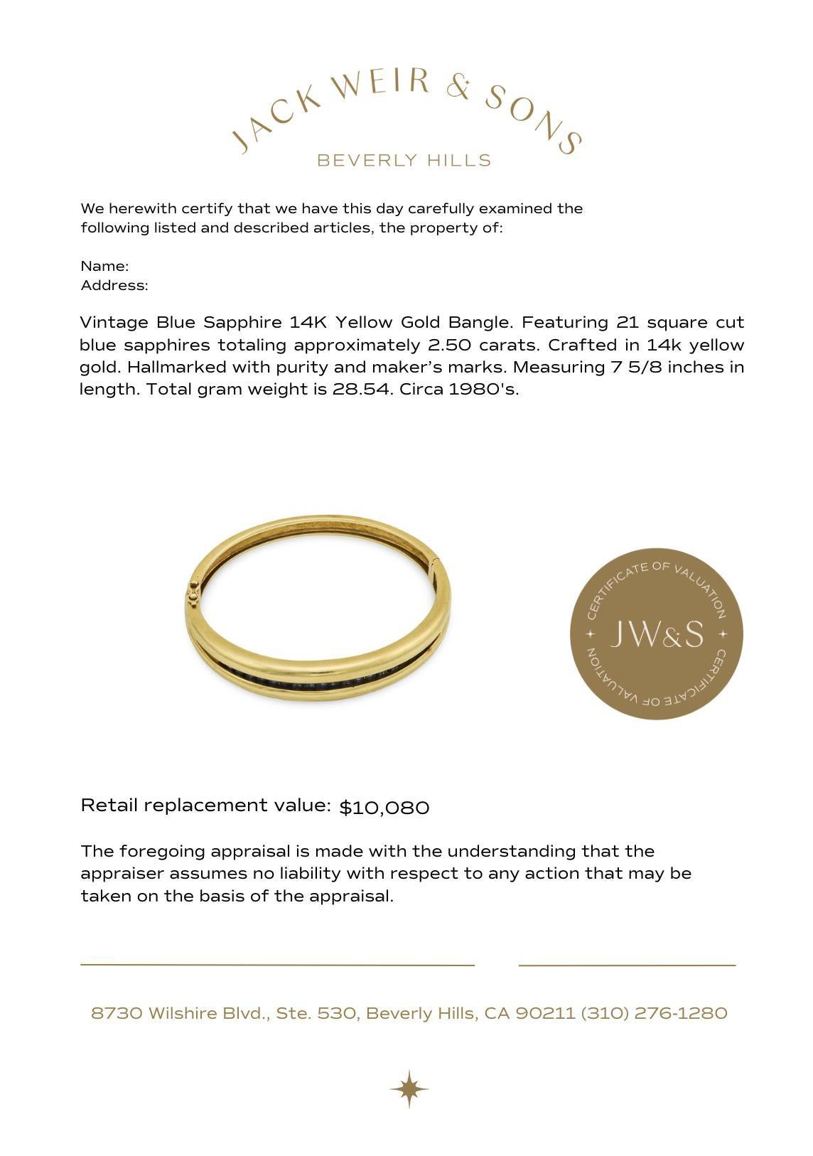 By Vintage 2.50 carat saphir 14k or jaune bangle en vente 2