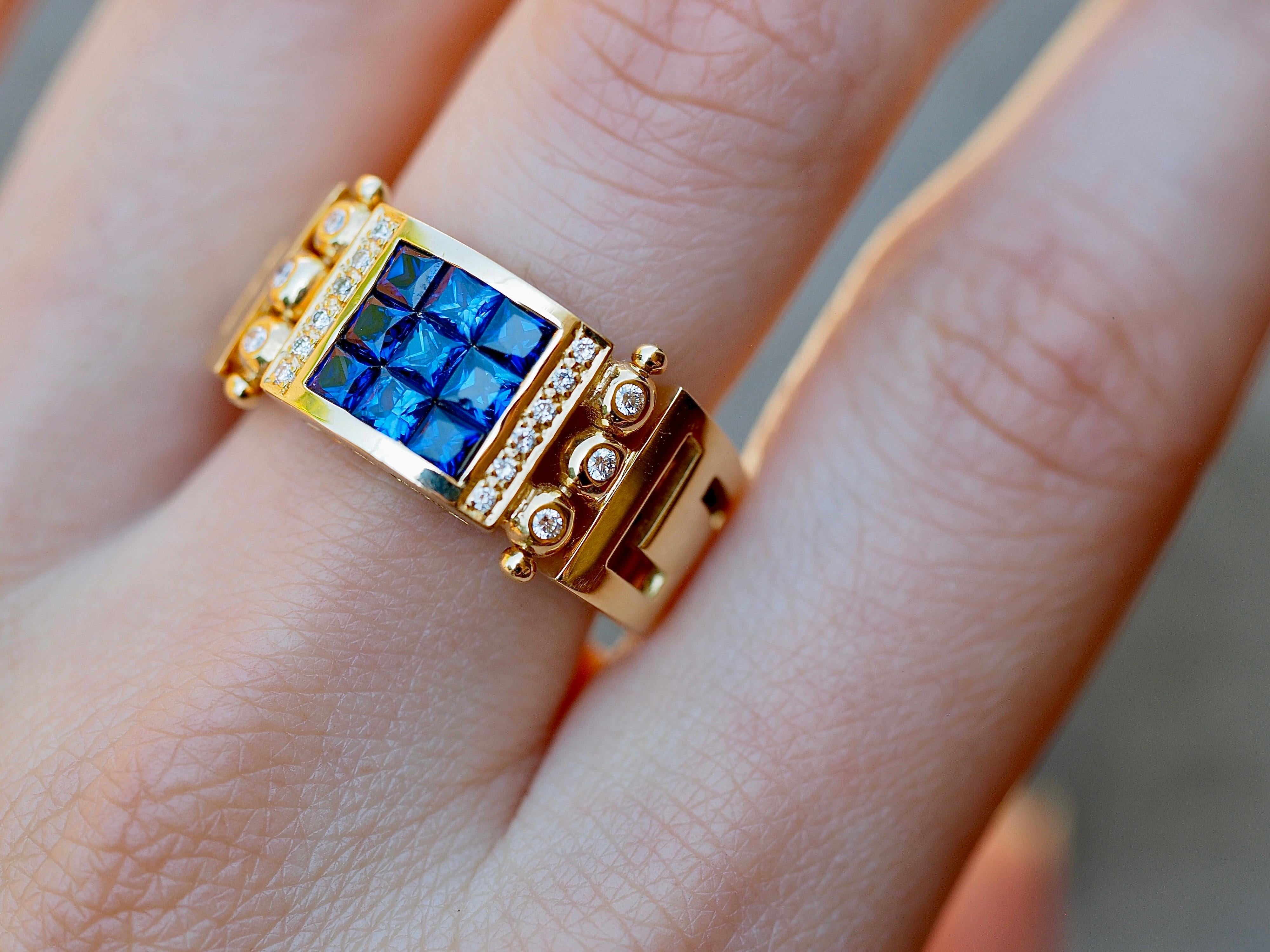 Vintage 2.50 Carat Sapphire and Diamond Cocktail Ring in 18 Karat Yellow Gold In Excellent Condition In Addison, TX