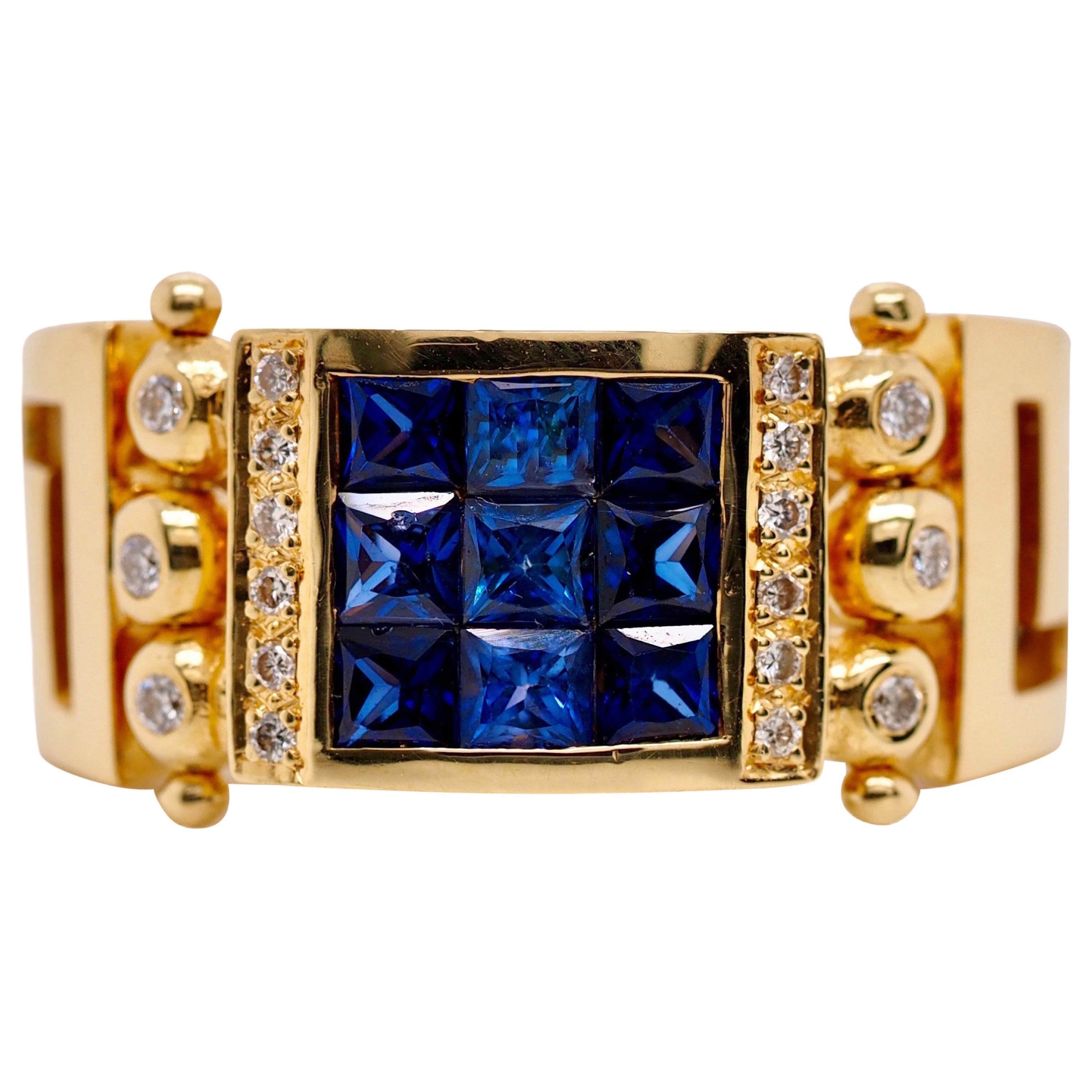 Vintage 2.50 Carat Sapphire and Diamond Cocktail Ring in 18 Karat Yellow Gold