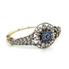 Vintage 2.50 Carat Sapphire and OEC Diamond Silver on Gold Cuff Bracelet