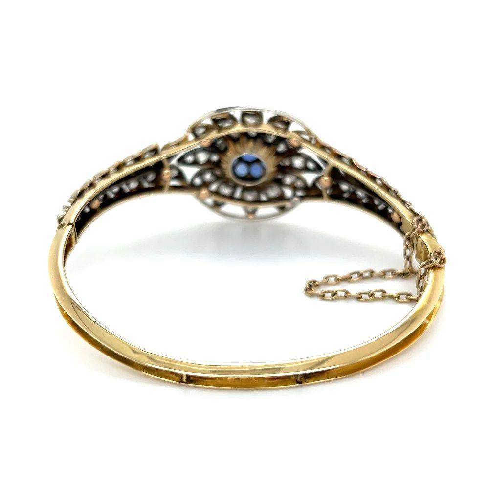 Women's Vintage 2.50 Carat Sapphire and OEC Diamond Silver on Gold Cuff Bracelet For Sale