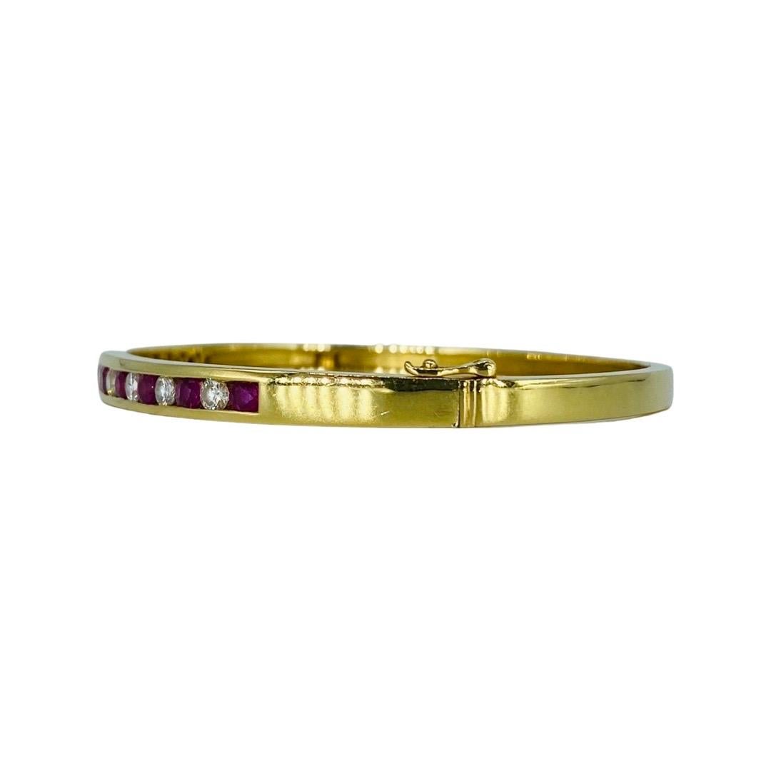 Vintage 2.50 Carat Total Weight Diamonds and Ruby Channel Bangle 18k 1