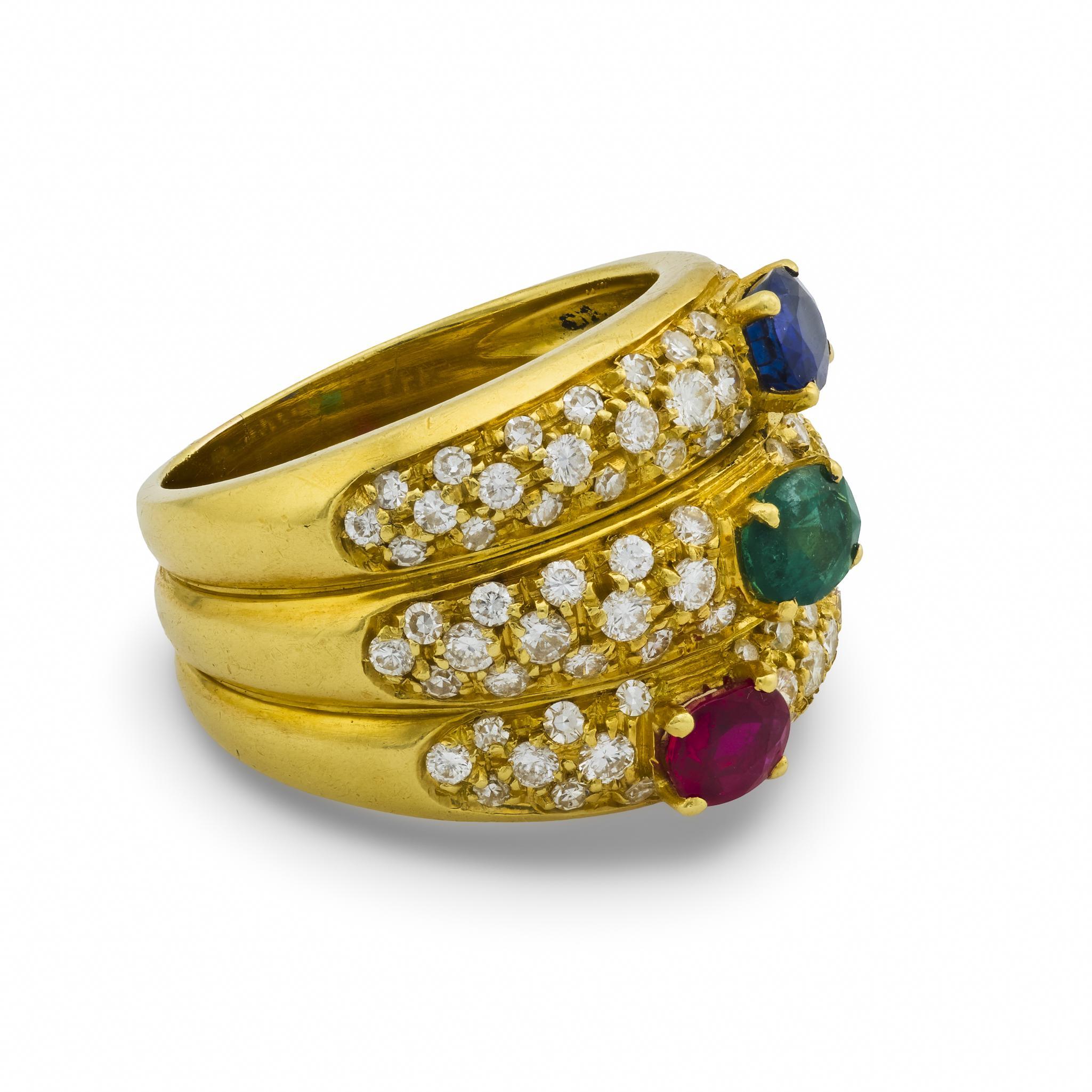 Anello cocktail d'epoca con pietra preziosa da 2,50 carati di peso totale in oro giallo 18 carati In condizioni buone in vendita a Beverly Hills, CA
