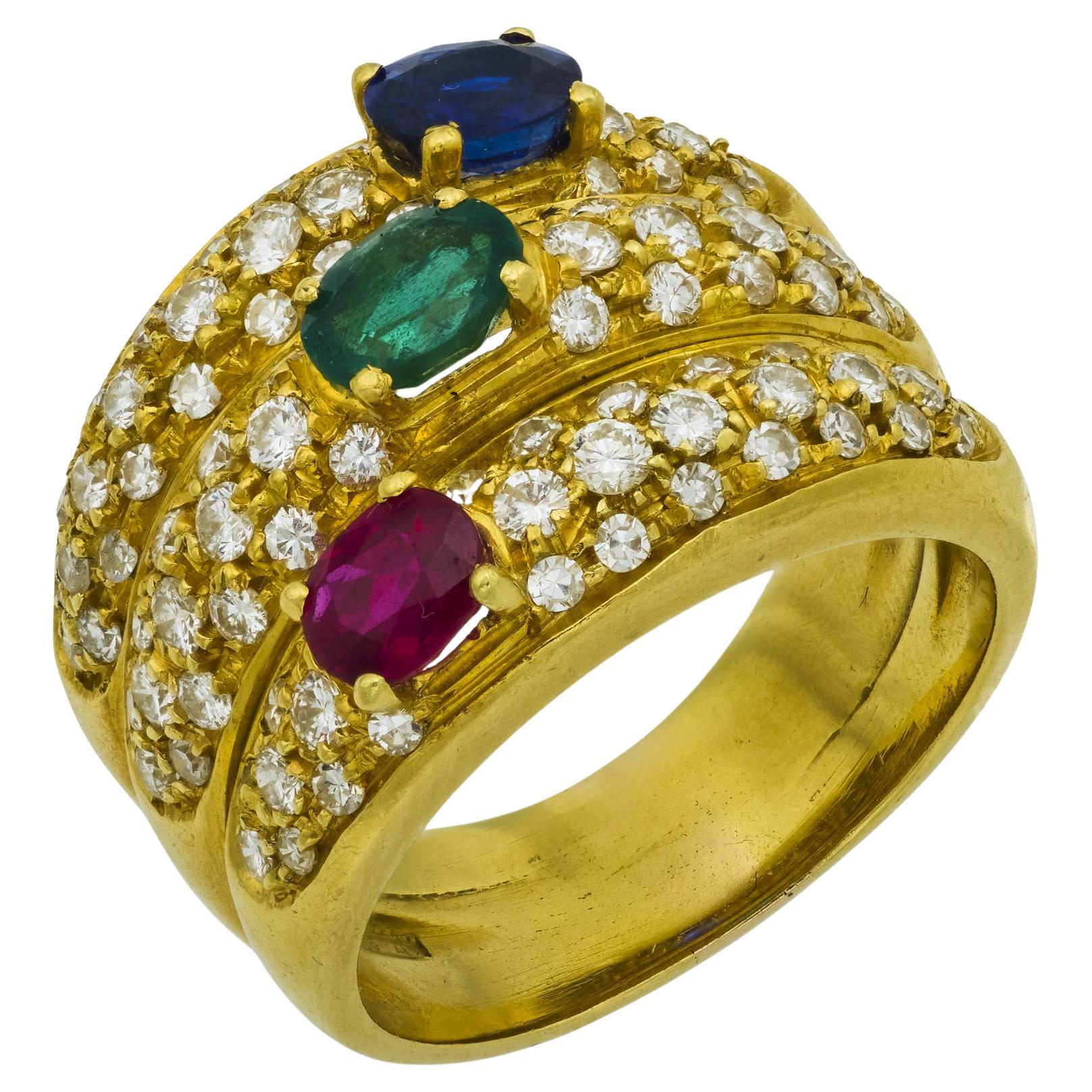 By Vintage 2.50 carat total gemstone 18k yellow gold cocktail ring