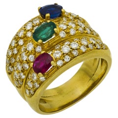Anello cocktail d'epoca con pietra preziosa da 2,50 carati di peso totale in oro giallo 18 carati