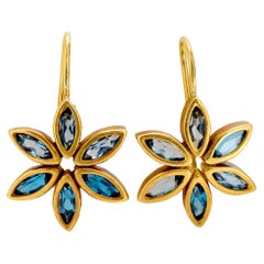 Vintage 2.50 carat tourmaline 18k matte yellow gold flower earrings