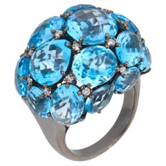 Vintage 25.00 carat blue topaz 18k gold cocktail ring