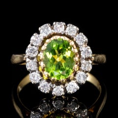 Vintage 2.50 Carat Peridot 1.50 Carat Diamond Cluster Ring, circa 1930