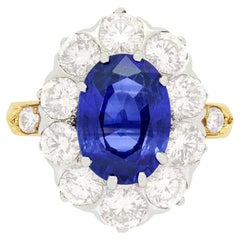 Anello a grappolo con zaffiro e diamante da 2,50 carati d'epoca, 1960 ca.