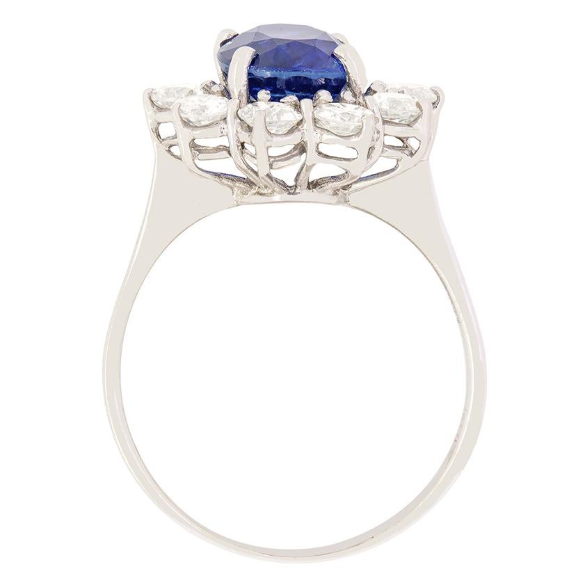 Oval Cut Vintage 2.50ct Sapphire and Diamond Cluster Ring, c.1970s