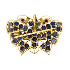 Vintage 2.50ct Sapphire and Ruby Butterfly brooch, c.1980s