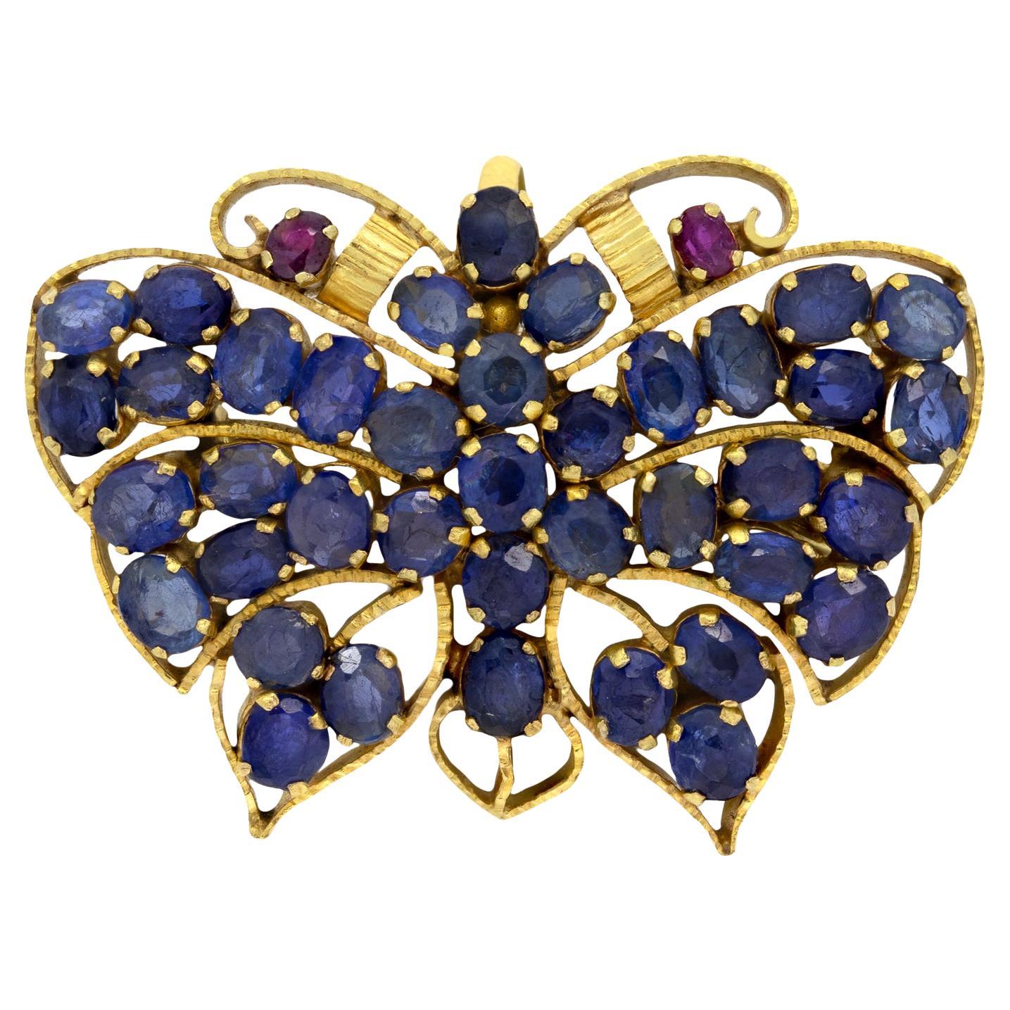 Vintage 2.50ct Sapphire and Ruby Butterfly brooch, c.1980s