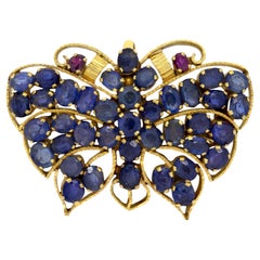 Vintage 2.50ct Sapphire and Ruby Butterfly brooch, c.1980s